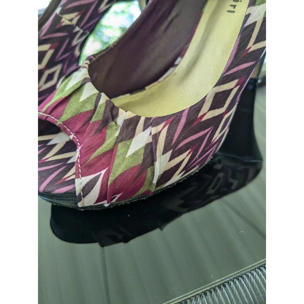Madden Girl Heels Women's Sz 9 Jacquard Marled Aztec Purple Geometric Peep Toe
